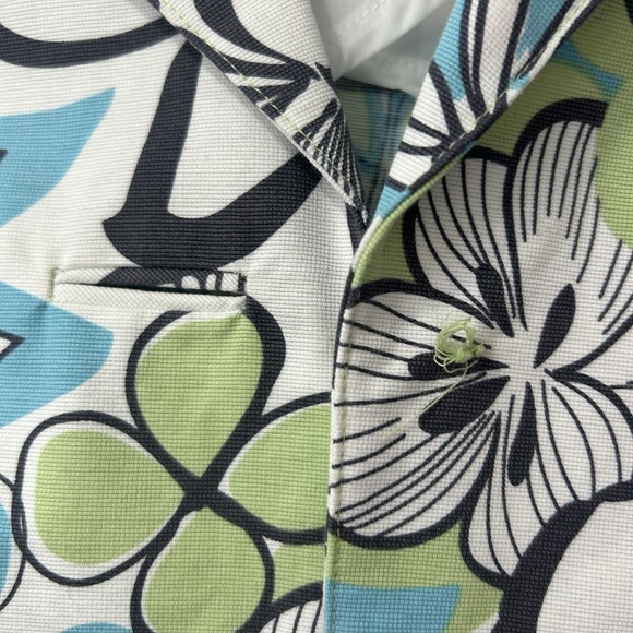 Abbie Mags Women's Size Medium 100% Cotton Floral Blazer White Blue Green - Picture 4 of 10